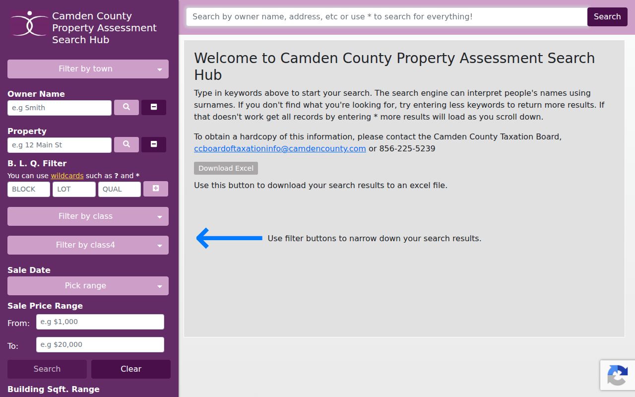 Lindenwold street directory Camden County assessment search filters