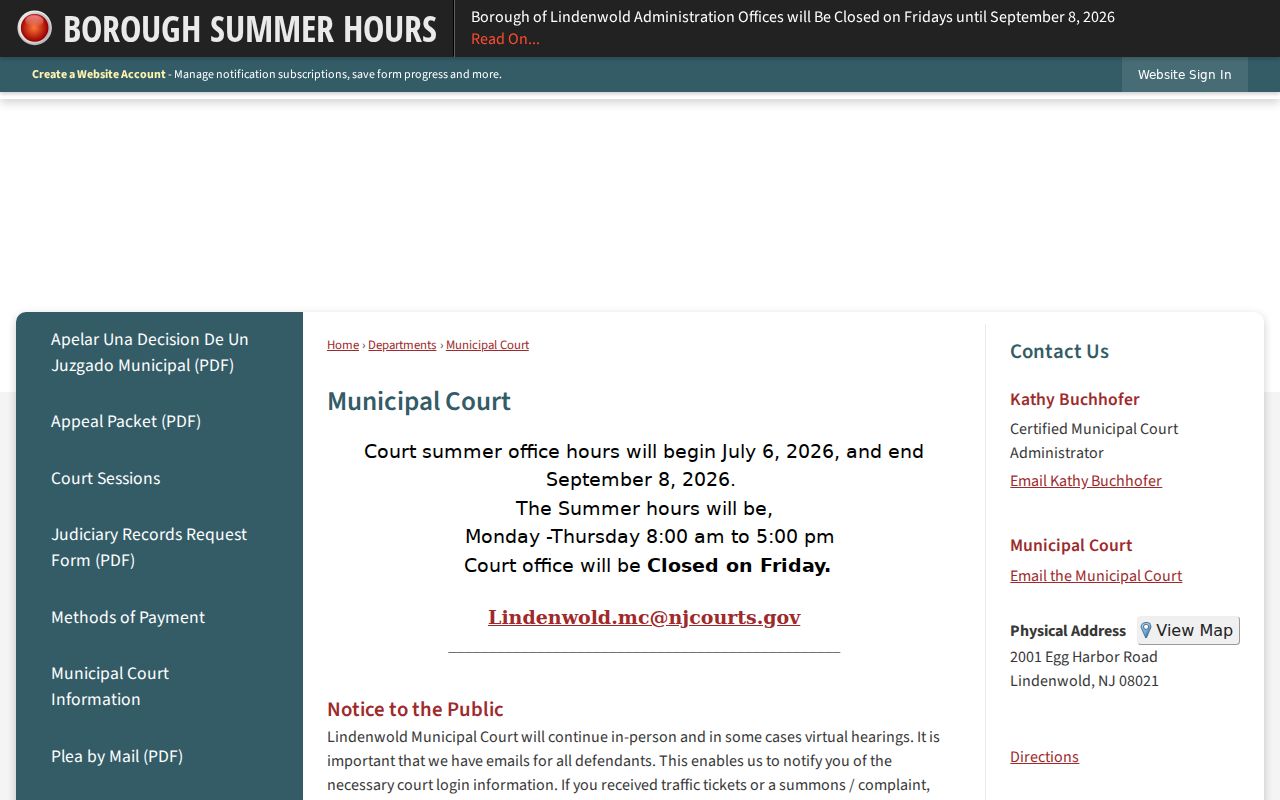 Lindenwold resident lookup municipal court information for Court Code 0422