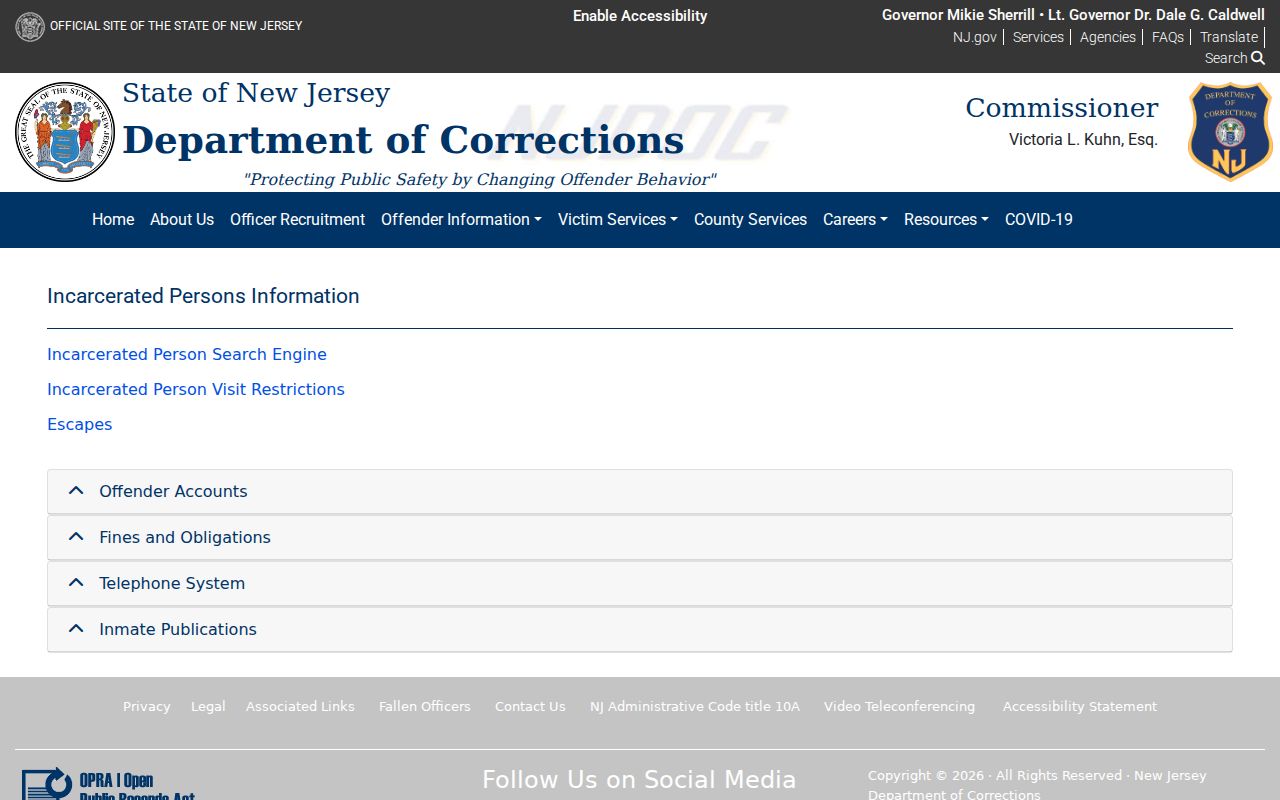 Lindenwold resident lookup New Jersey Department of Corrections locator limits